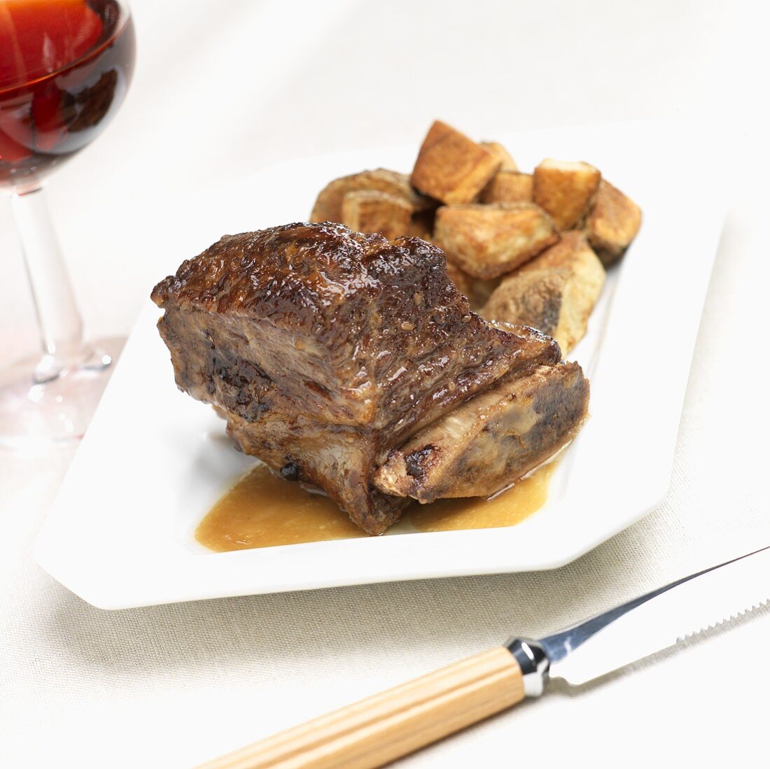 Braised Beef Short Ribs with Roasted Potatoes; Red Wine
