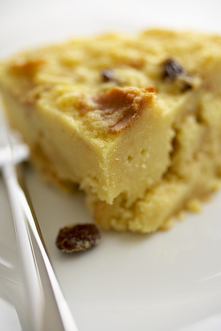 Slice of Bread Pudding with Raisins