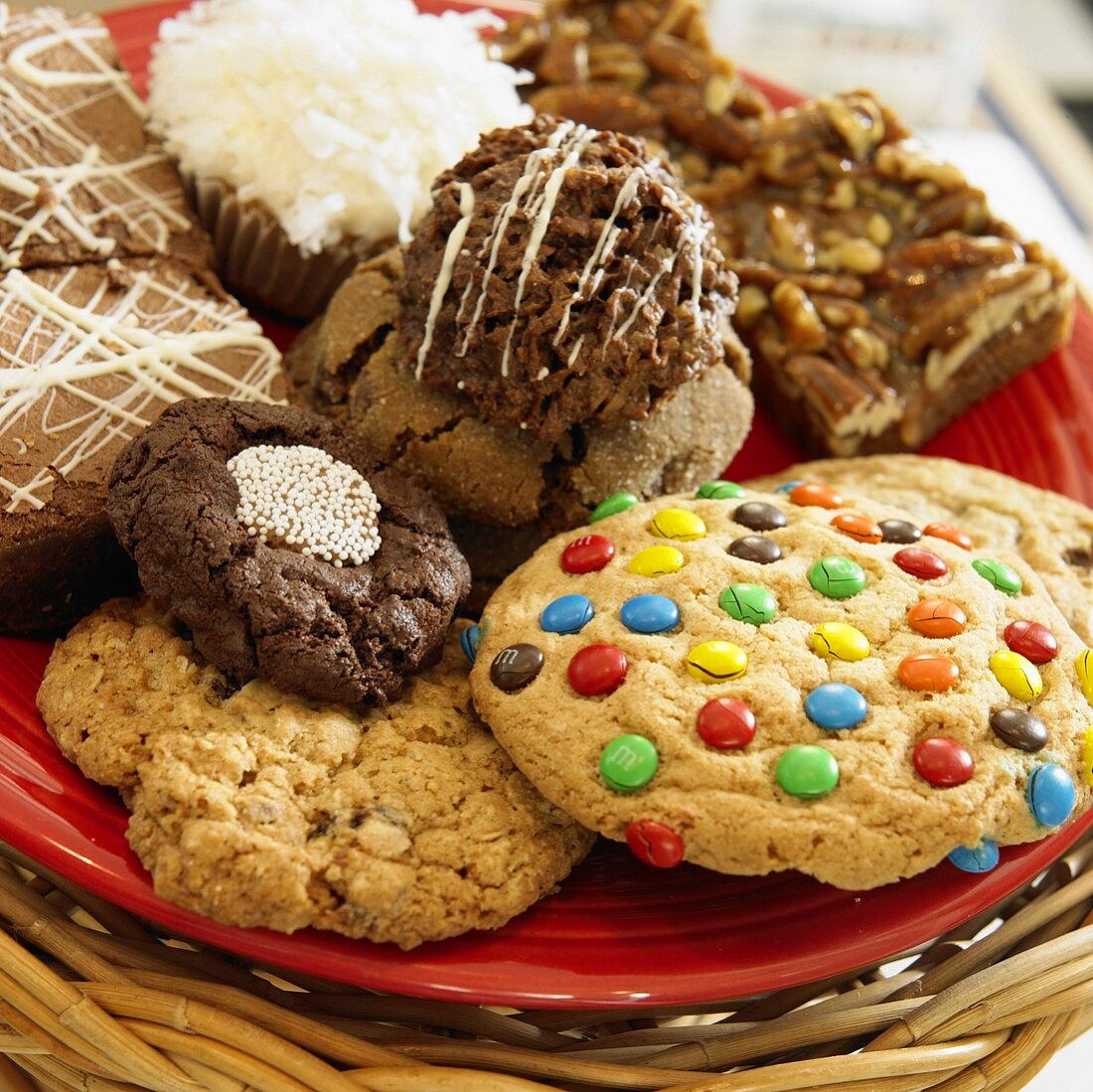 Variety of Cookies on a Red Plate
