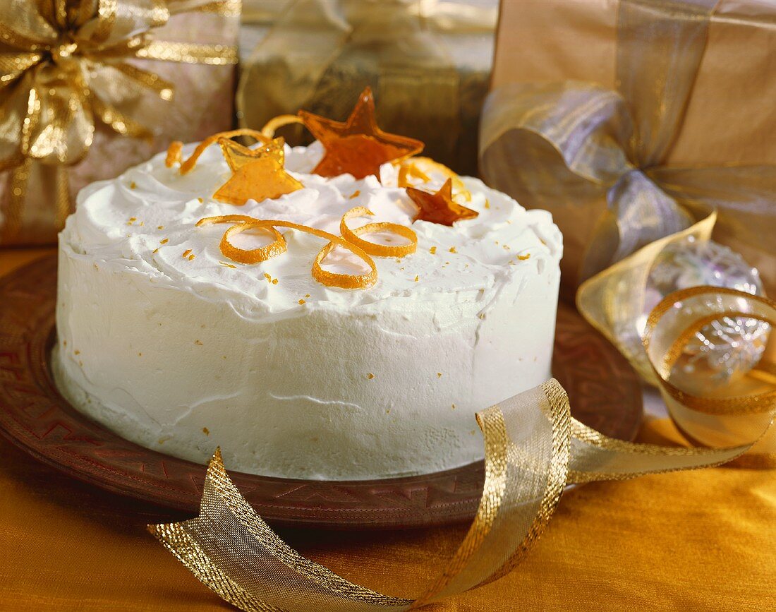 Christmas cake with orange zest and caramel stars