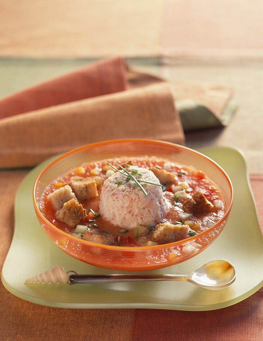 Bowl of Gazpacho with Crab