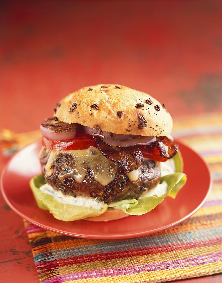 Cheeseburger with Bacon and Grilled Red Onions