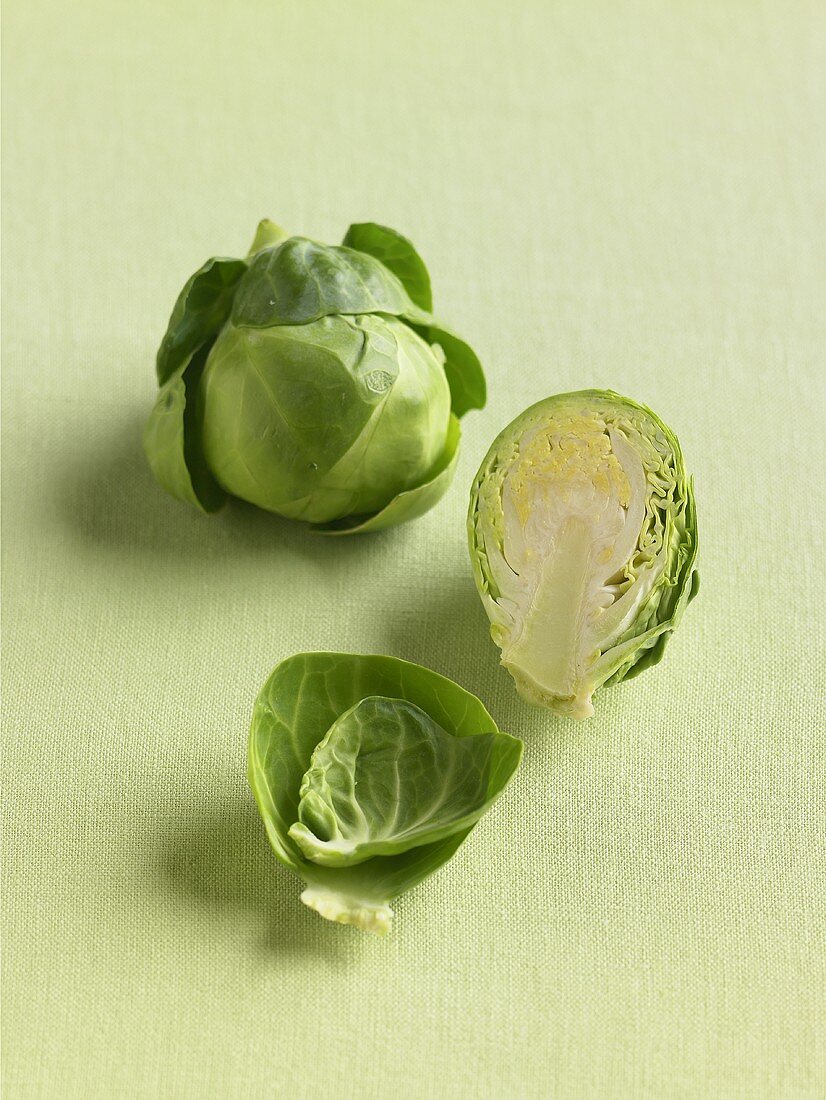 Whole, Half and Leaf of a Brussels Sprout