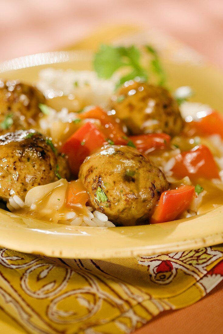 Turkey Meatballs in Sauce Over Rice