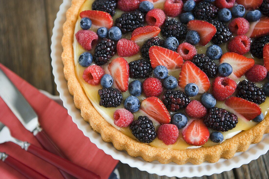 Mixed Berry Fruit Tart; From Above