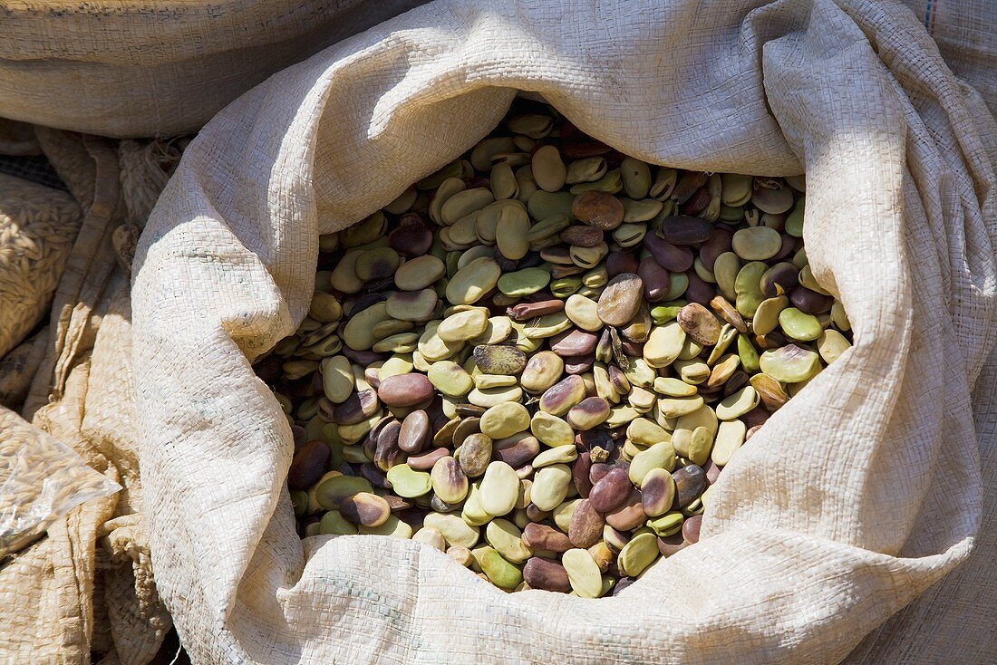 Large Sack of Dried Beans at the Market
