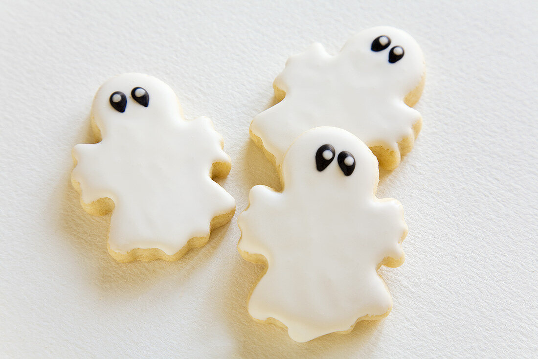 Three ghost biscuits for Halloween