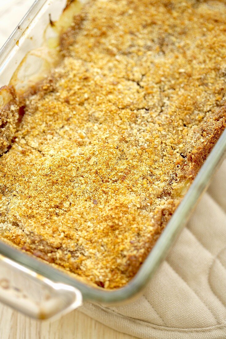 Apple Crisp in Baking Dish, From Above