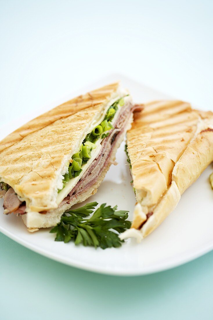 Toasted Ham and Cheese Panini with Scallions