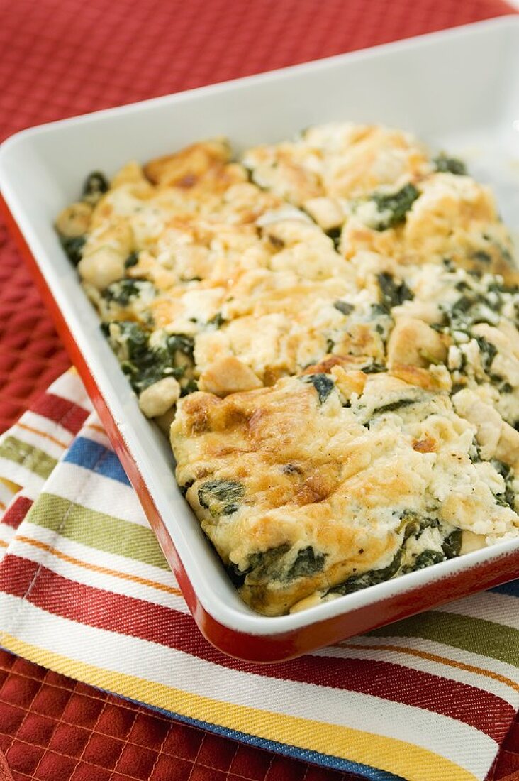 Spinach Quiche Baked in a Square Baking Dish