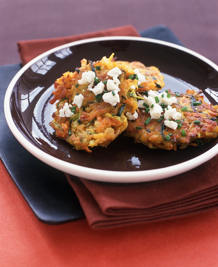 Fried Veggie Cakes with Goat Cheese and Chives