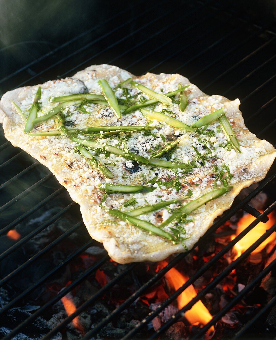 Asparagus and Cheese Pizza on the Grill