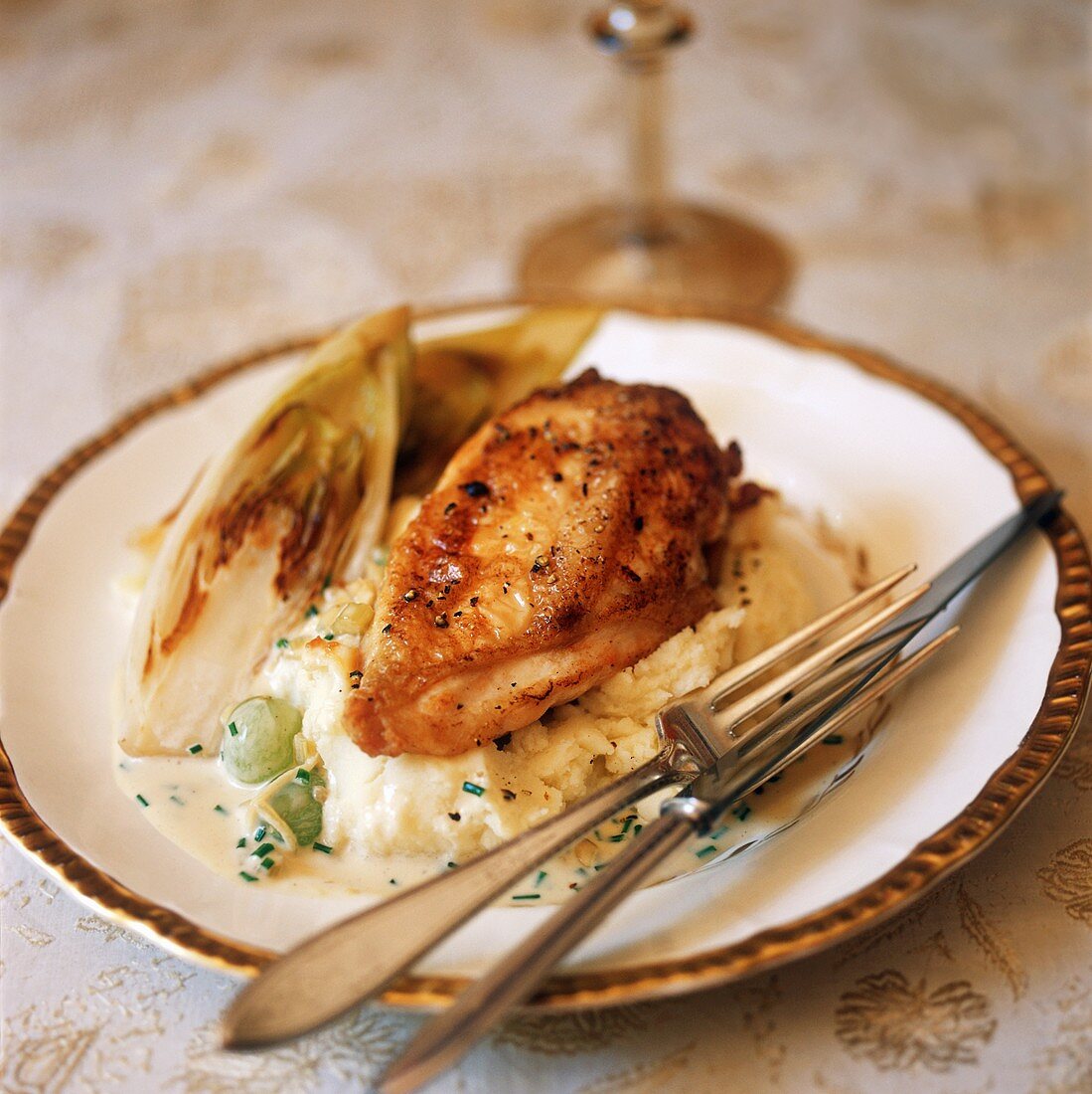 Chicken Breast Over Mashes Potatoes with Grilled Endive