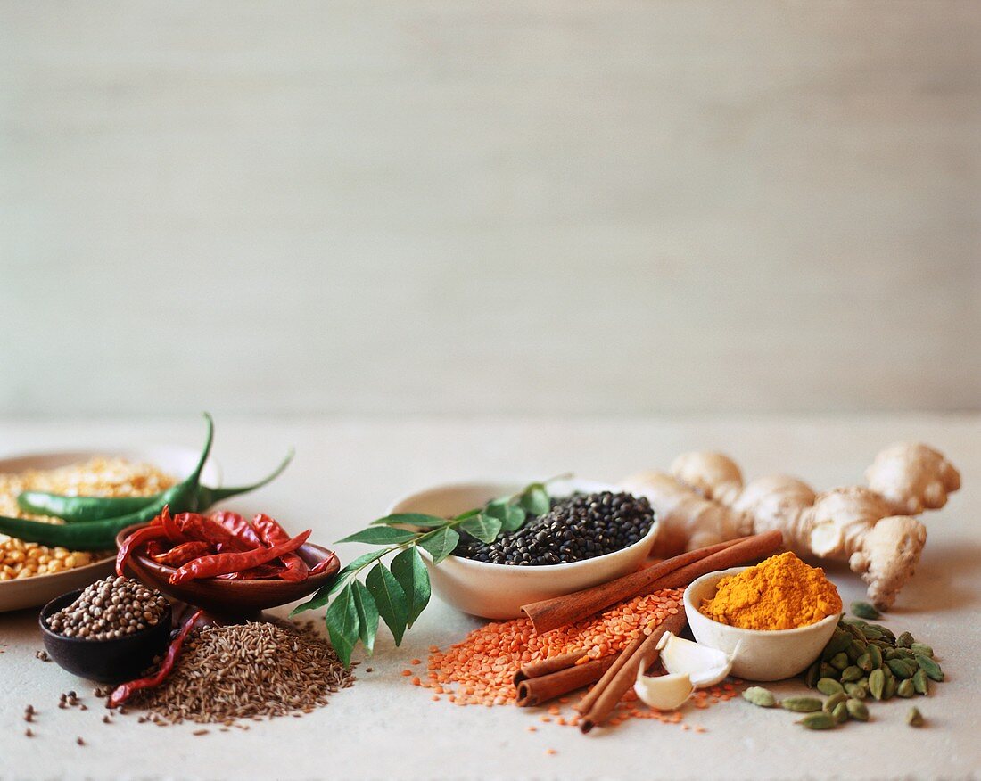 Assorted Ingredients Used in Indian Cooking