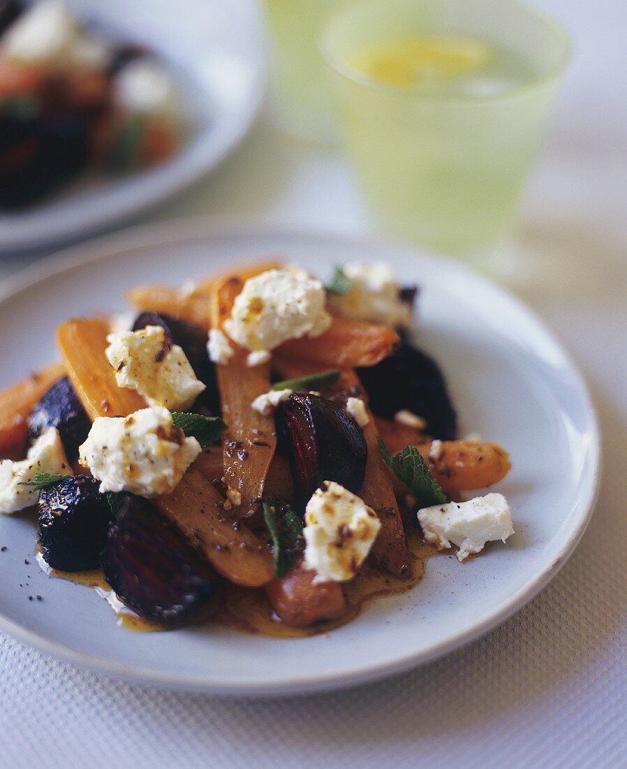 Roasted Beets and Carrots with Goat Cheese