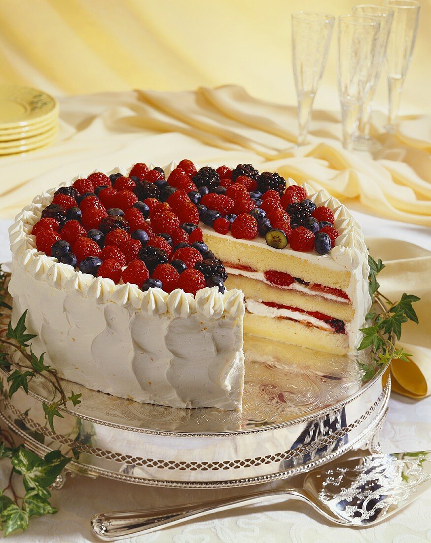 Triple Layer White Cake with Mixed Summer Berries