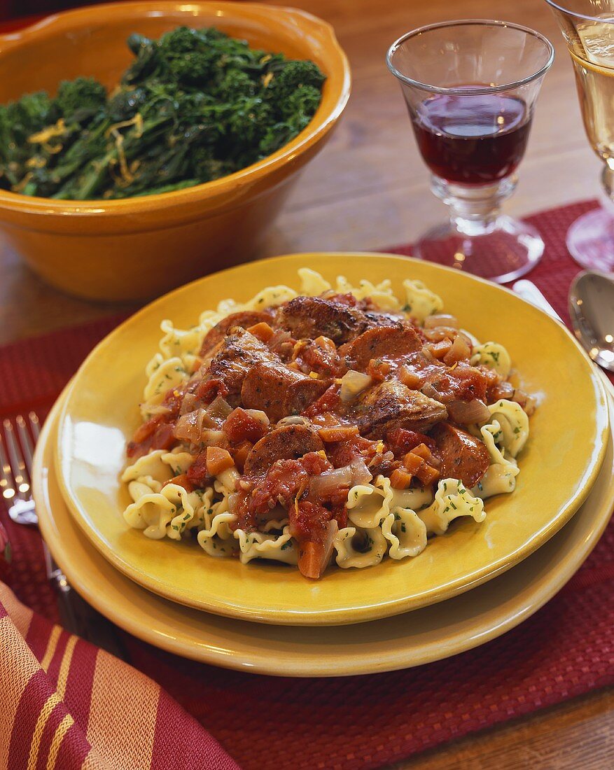 Campanelle with Sausage and Tomato Sauce