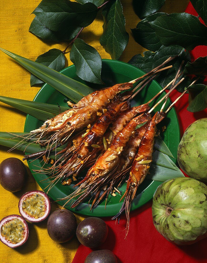 Skewered Grilled Prawns with Tropical Fruit