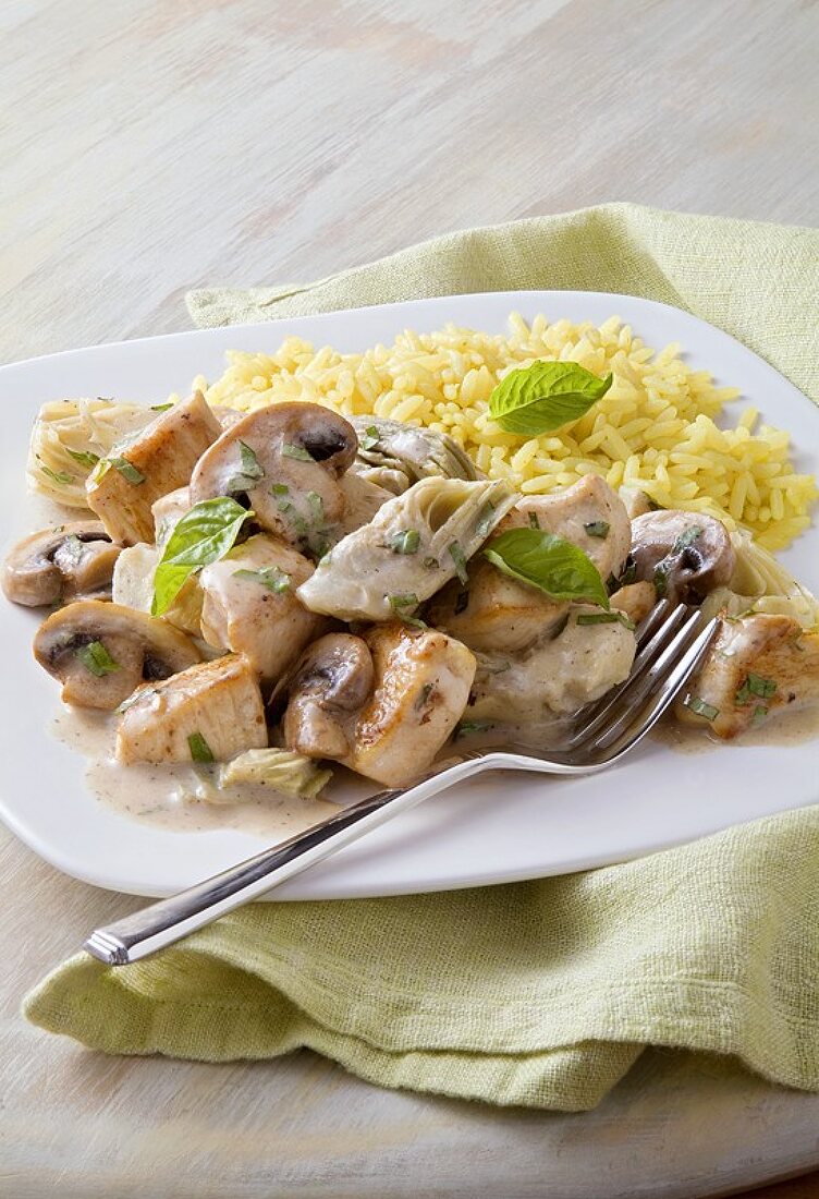 Basil Chicken with Artichoke Hearts and Mushrooms
