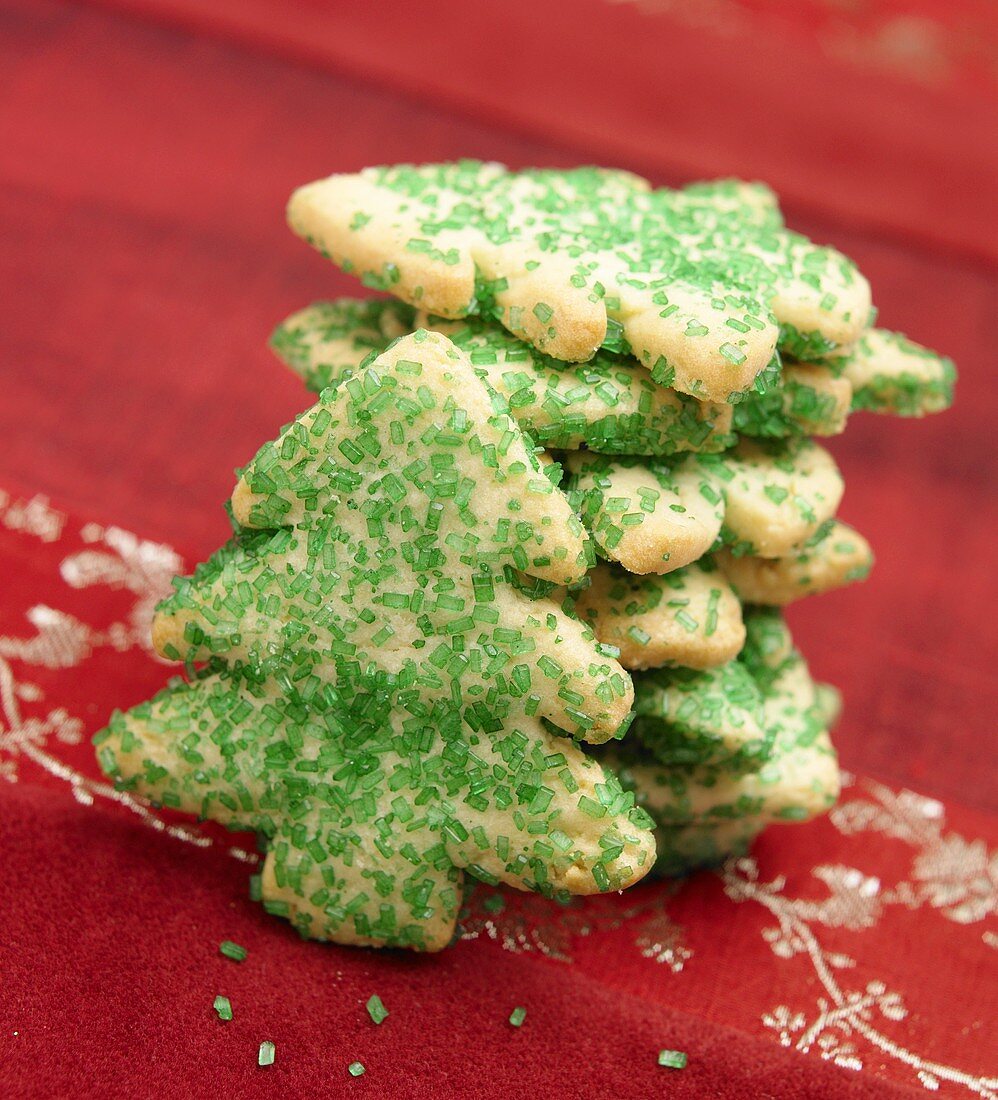 Christmas Tree Sugar Cookies with Green Sprinkles