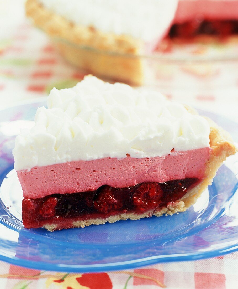 Slice of Raspberry Chiffon Pie on a Plate