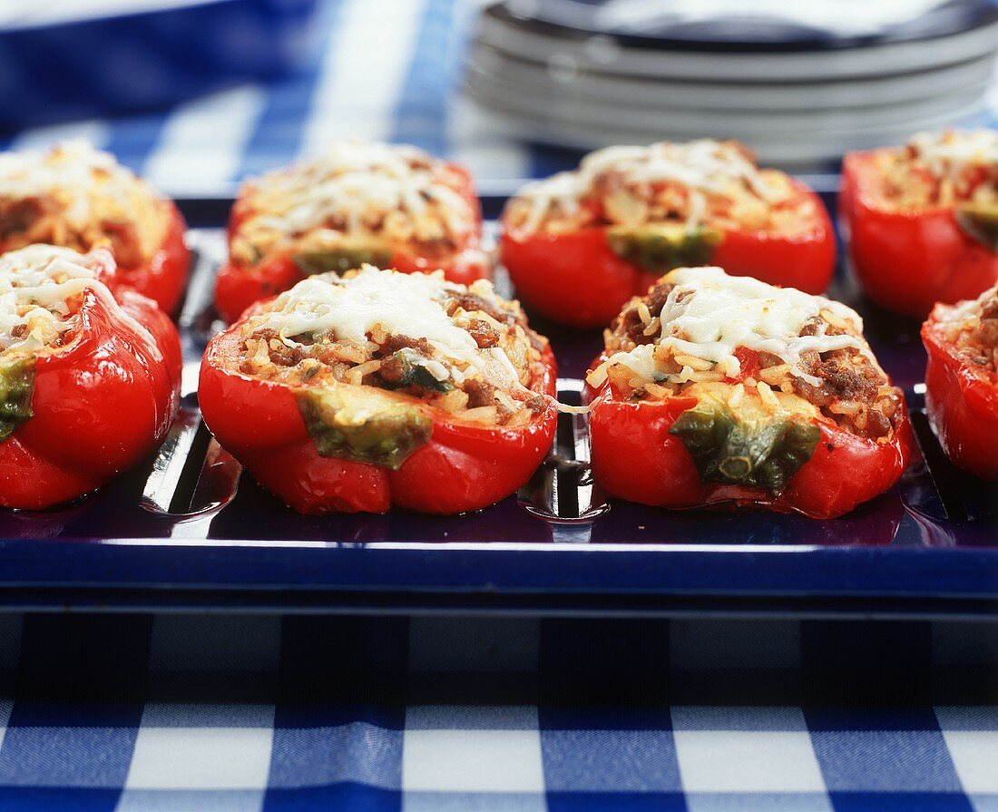 Baked Stuffed Red Bell Peppers on Broiling Pan