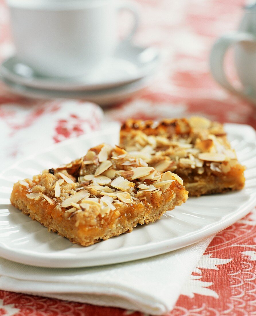 Two Almond Peach Squares on a Plate