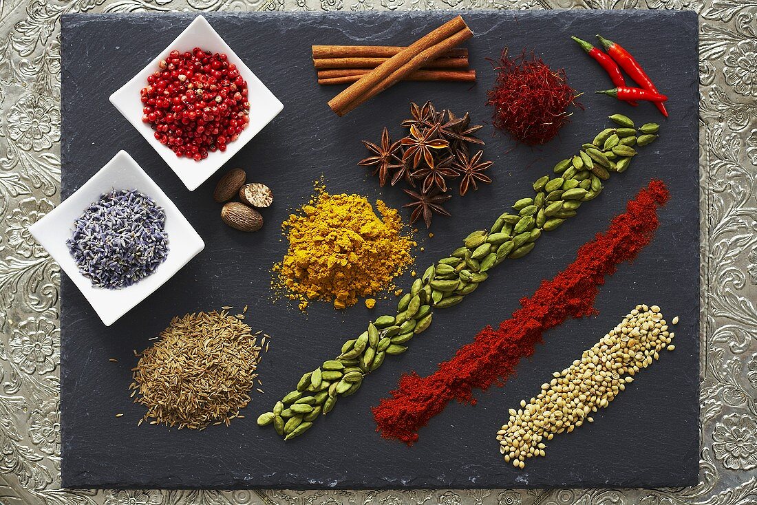 Variety of Indian Spices on a Slate