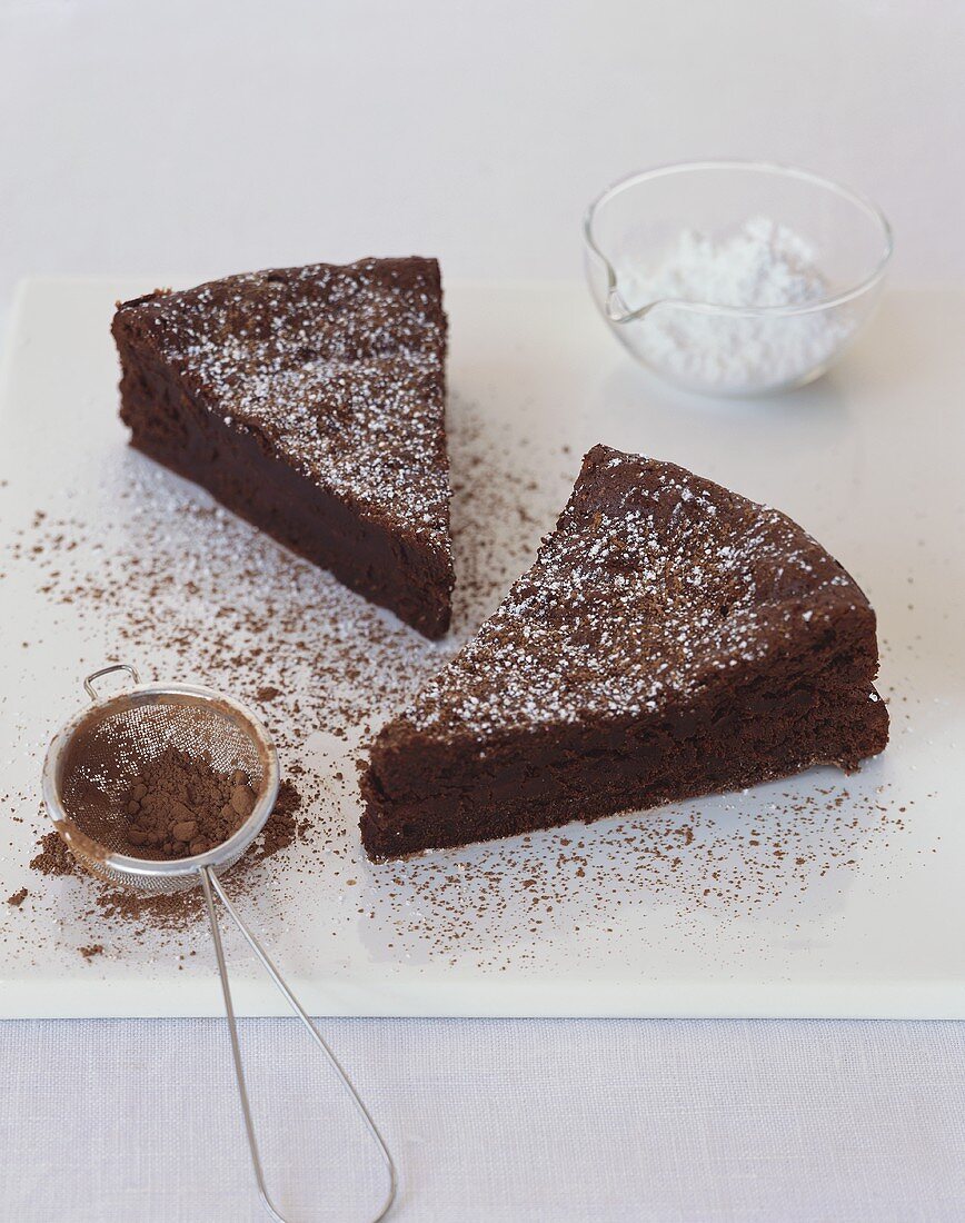 Two Slices of Flourless Chocolate Cake