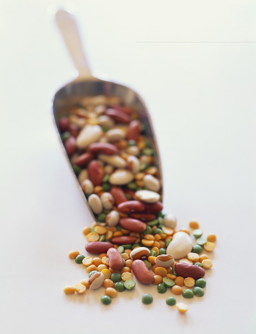 Various Dried Legumes Spilling From Scoop