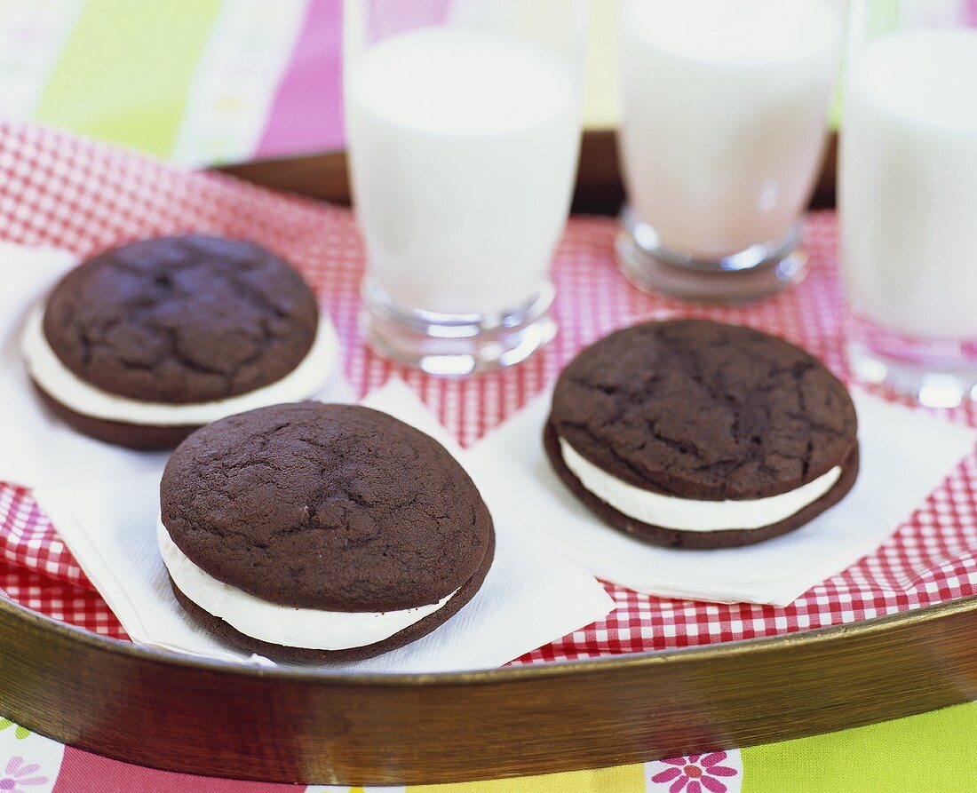 Whoopie Pies with Milk on a Tray
