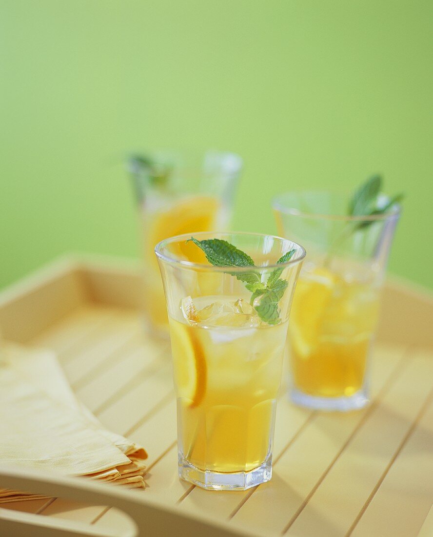 Glasses of Iced Tea with Mint Leaves