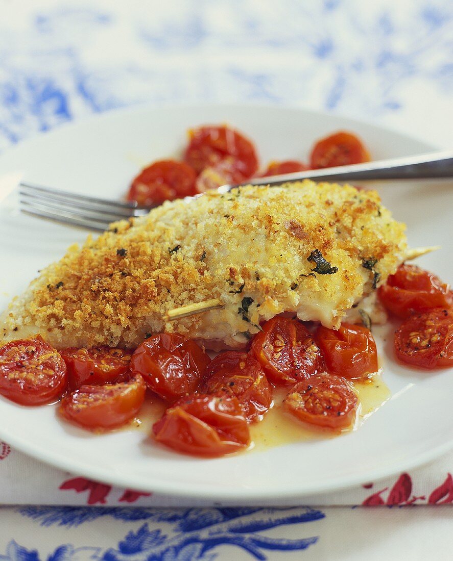 Breaded Baked Chicken Breast with Cherry Tomatoes