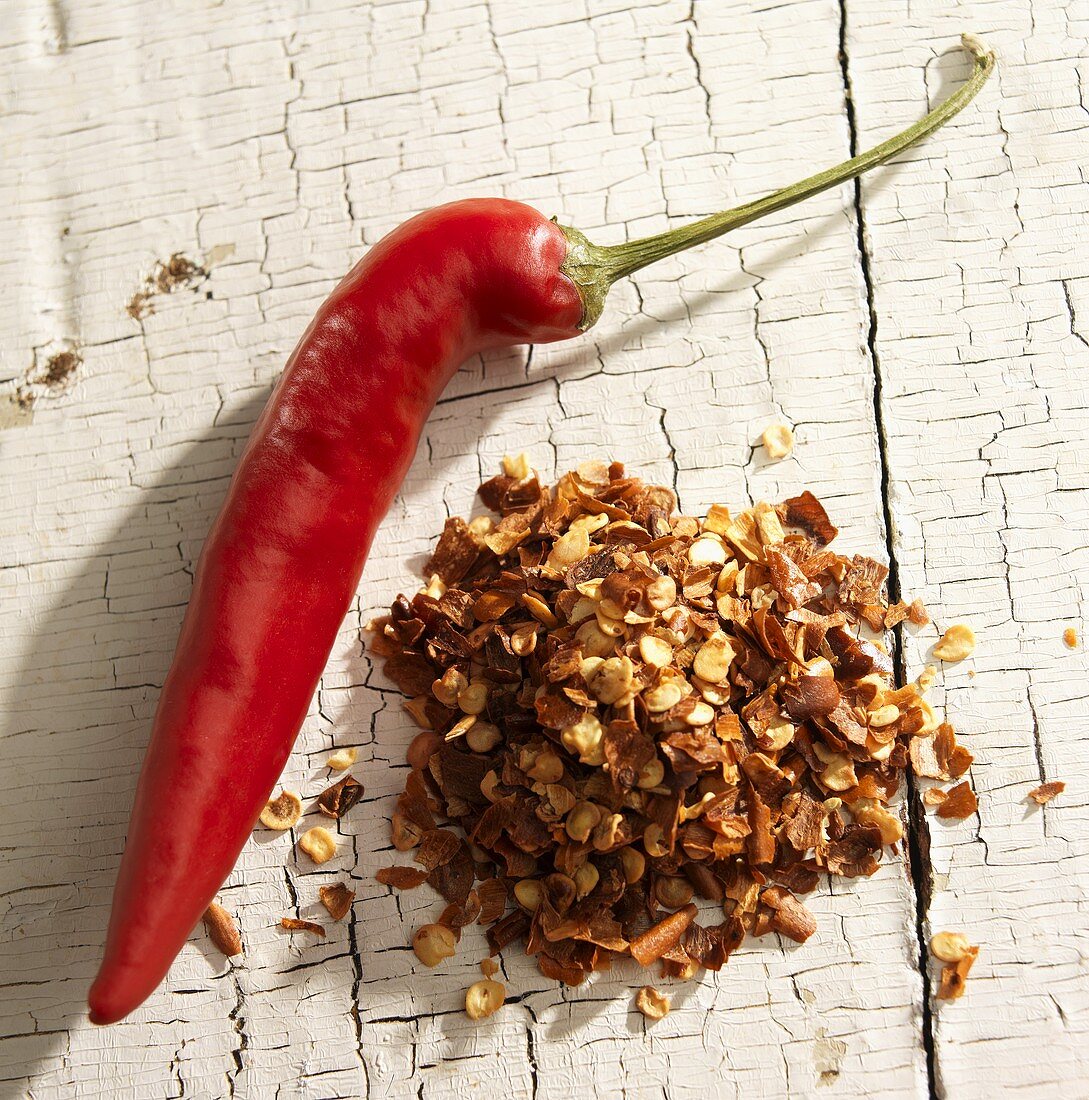 Red Chili Pepper with Dried Pepper Flakes