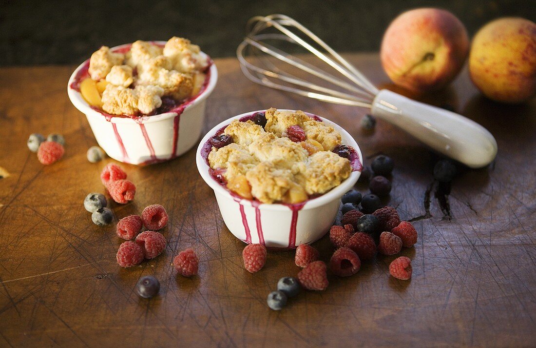 Individual Peach and Berry Cobblers