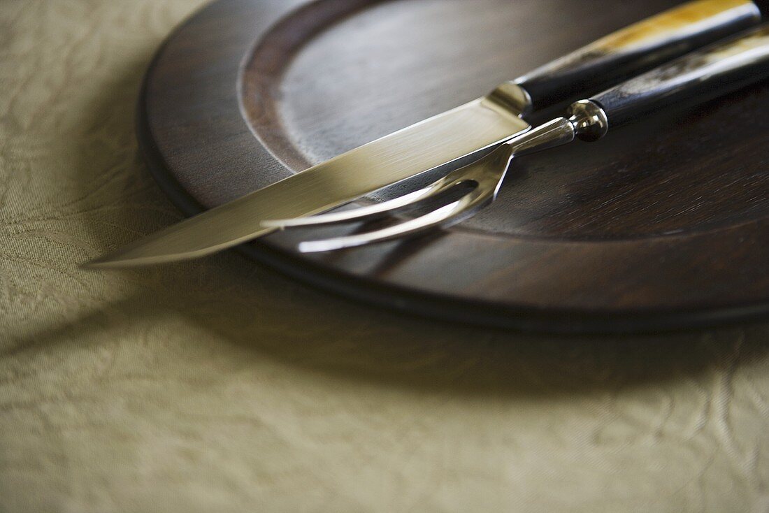 Carving Set on a Wooden Plate