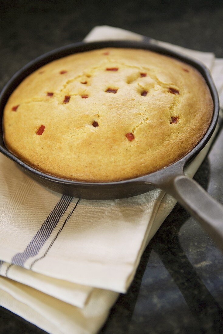 Red Pepper Cornbread in Cast Iron Pan