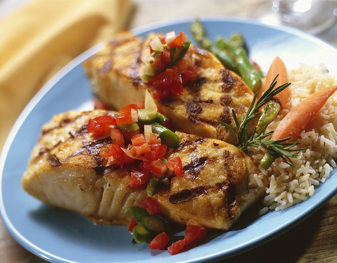 Grilled Fish with Fresh Salsa and Rice