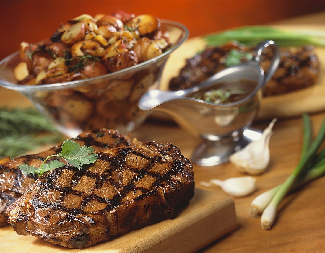 Grilled Pork Chops on Cutting Board