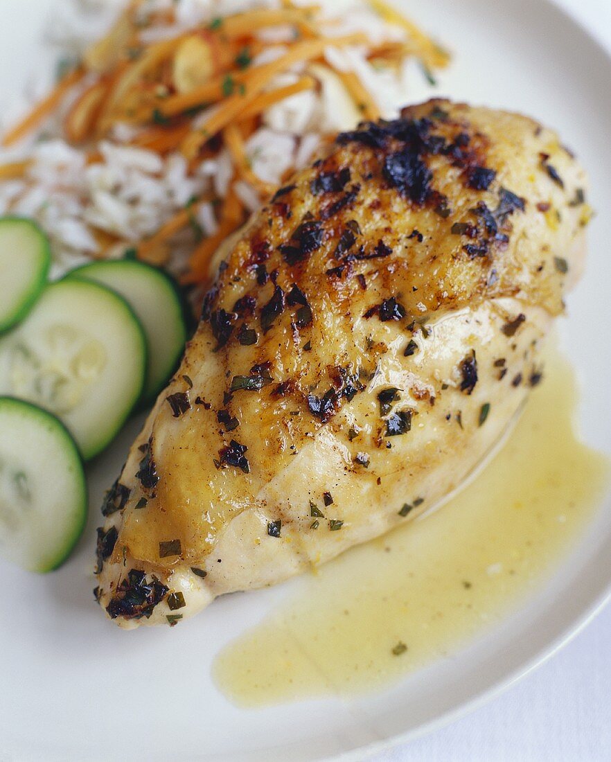 Baked Chicken with Rice and Cucumbers