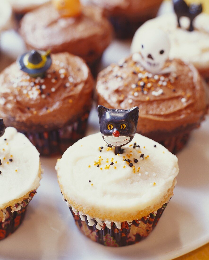 Lustige Cupcakes mit verschiedenen Figuren zu Halloween