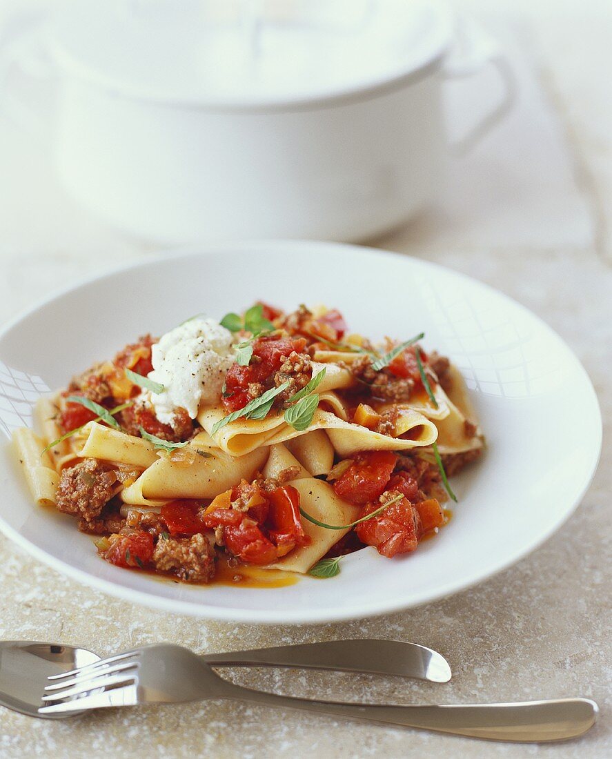 Pappardelle with Tomato Meat Sauce