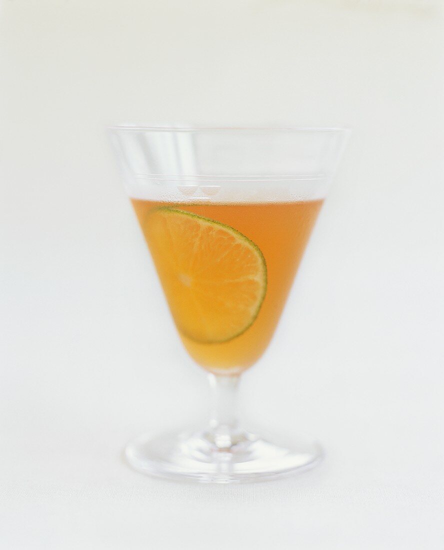 Cocktail with Lime Slice on White Background