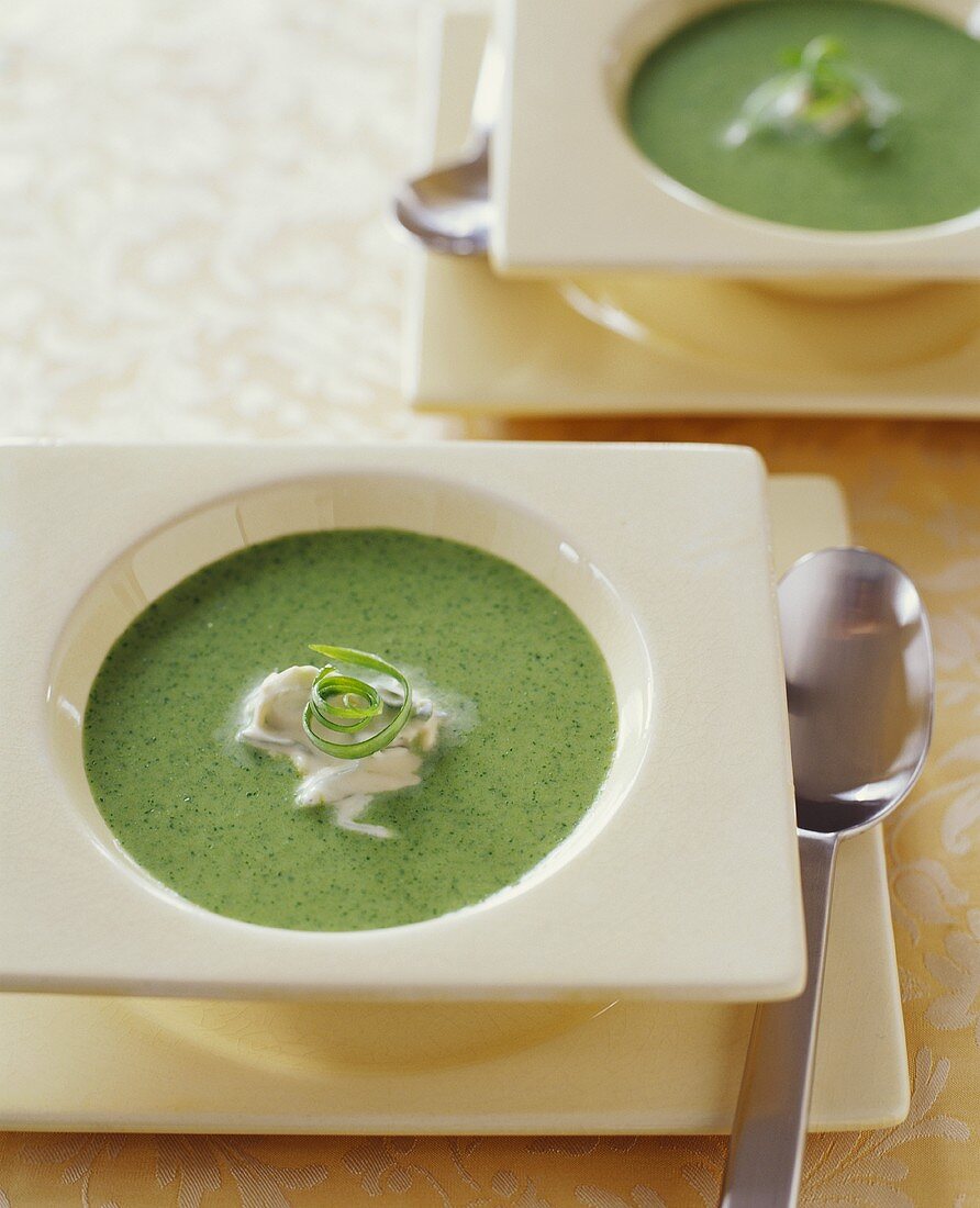 Bowls of Creamy Spinach Soup