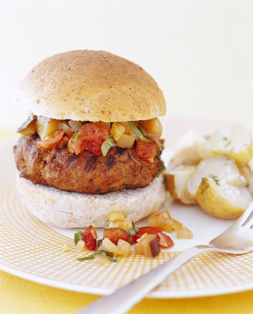 Grilled Turkey Burger with Salsa; Potatoes
