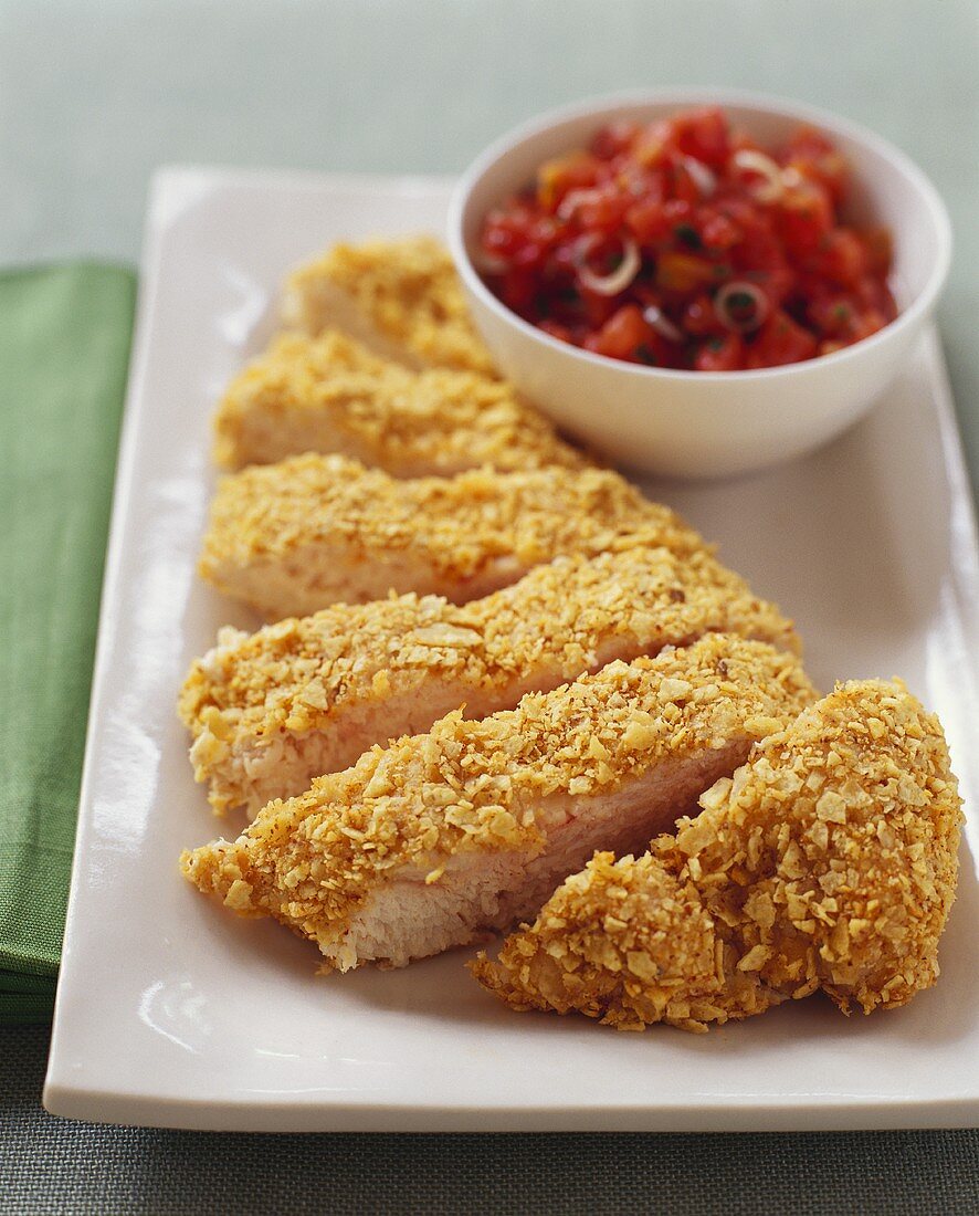 Sliced Bread Chicken Breast on Platter 