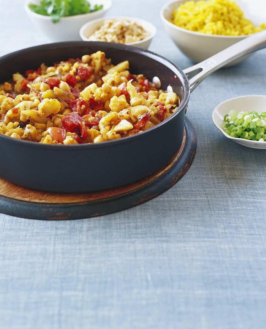 Cauliflower and Red Peppers in a Skillet