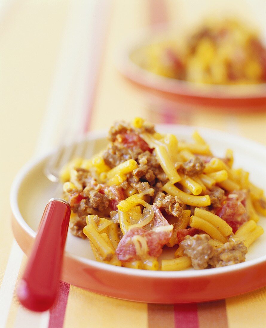 Beef and Macaroni Casserole on a Plate