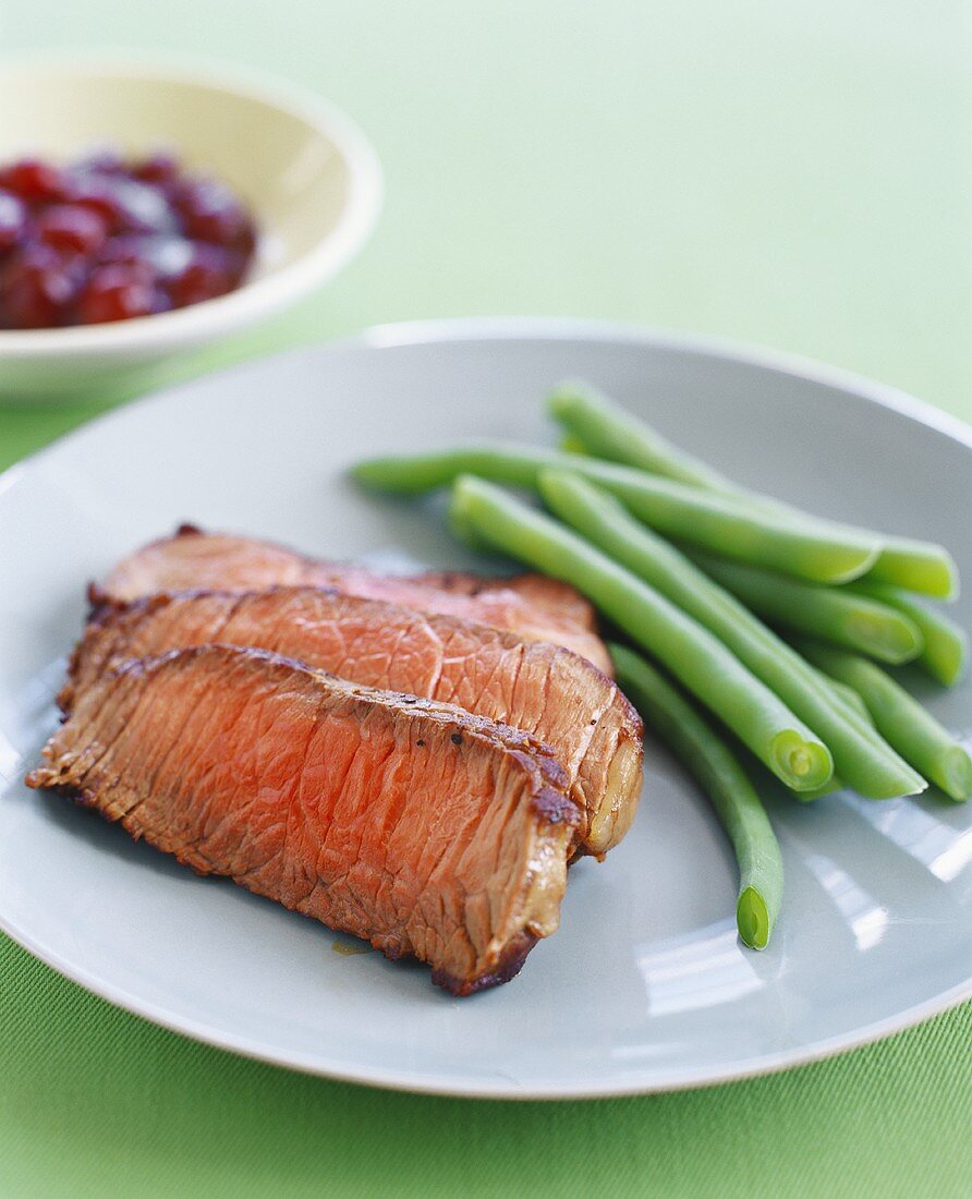 Sliced Steak and Green Beans