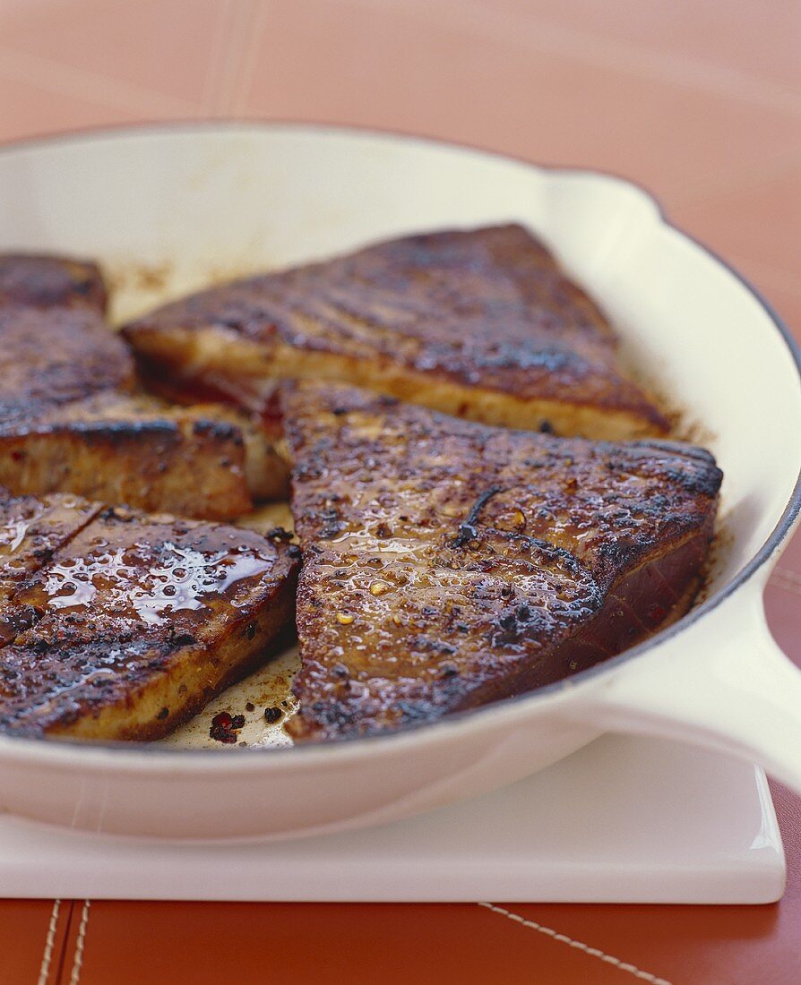 Seared Tuna Steaks in a Skillet